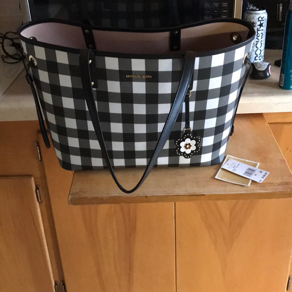 Michael Kors black and white checkered tote
